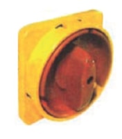 Padlockable knob yellow-red 105x105 mm